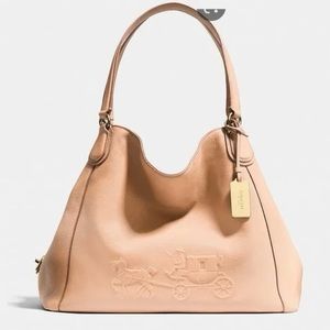 COACH Edie Embossed Horse and Carriage Apricot Leather Shoulder Bag